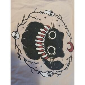 Goodie Two Sleeves men's L beige black cat gothic graphic crew neck t-shirt